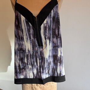 Allyson Whitmore Black & White Abstract Zip-Front Cami